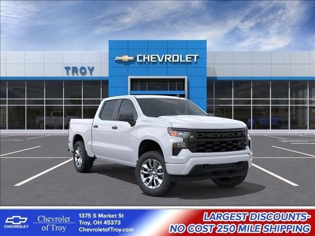 2026 Chevrolet Silverado 1500 Custom in Summit White — front three-quarter view