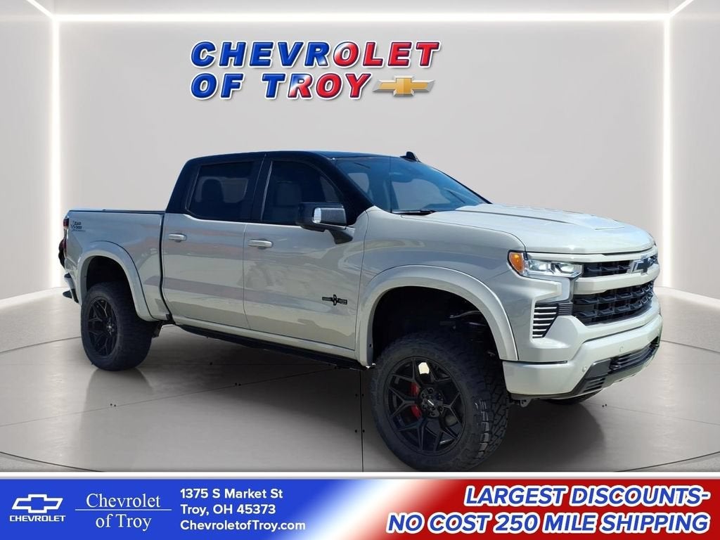 2026 Chevrolet Silverado 1500 RST in White Sands — front three-quarter view