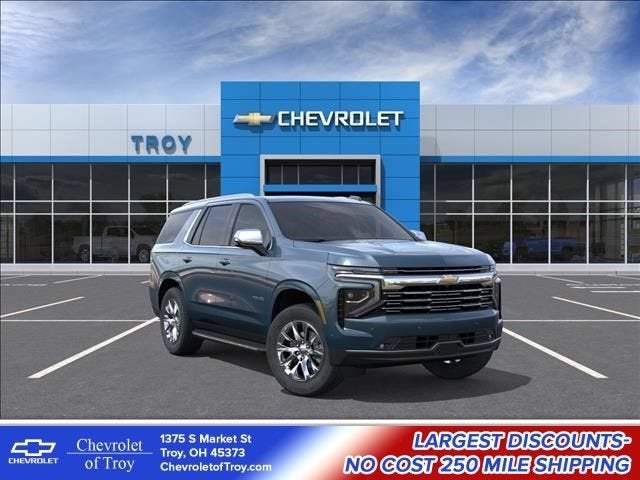 2026 Chevrolet Tahoe Premier in Lakeshore Blue Metallic — front three-quarter view