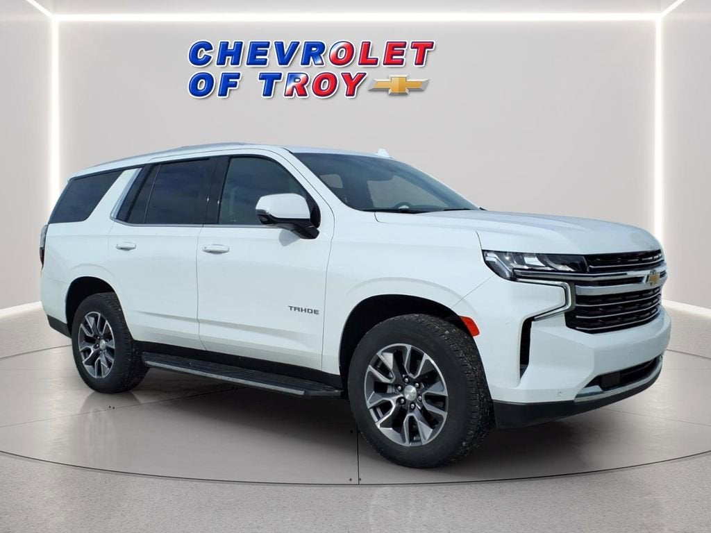 2022 Chevrolet Tahoe LT in Summit White — front three-quarter view