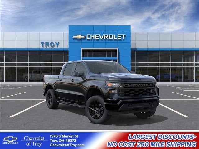 2026 Chevrolet Silverado 1500 Custom in Black — front three-quarter view