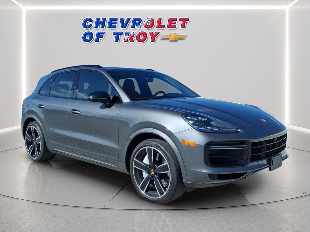 2021 Porsche Cayenne Turbo in Gray — front three-quarter view